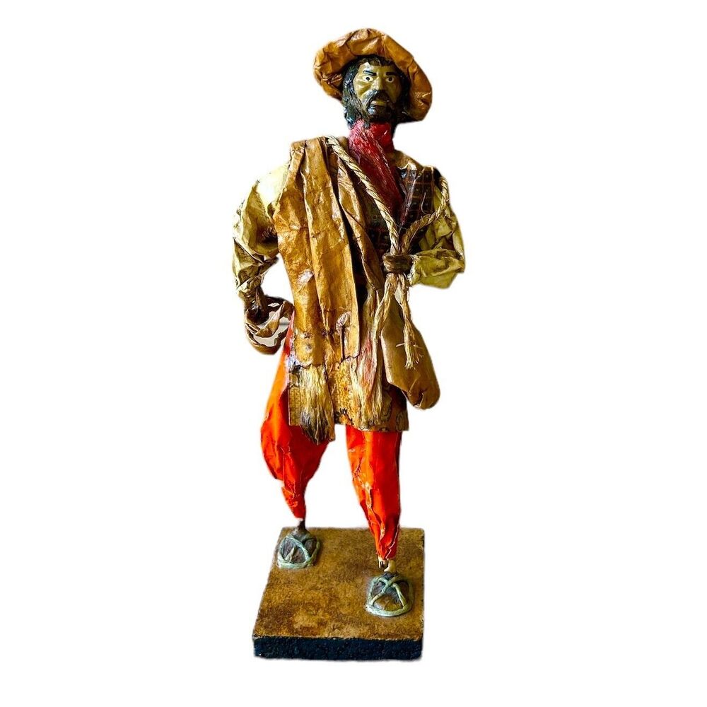 Vintage Mexican Paper Mache Folk Art Figurine Carrying Coffee Beans